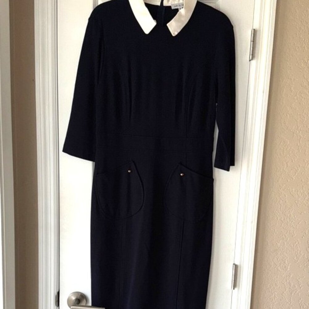 Misslook Women's Navy Blue White Collar Front Pockets Dress Size 10
